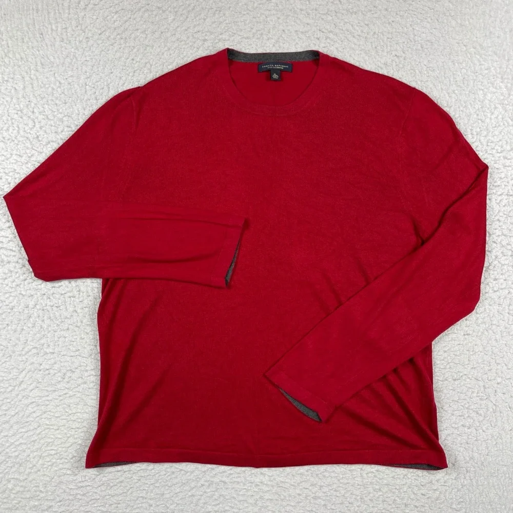 Banana Republic Sweater Mens XL Red Silk Cashmere Crew Neck Pullover Office